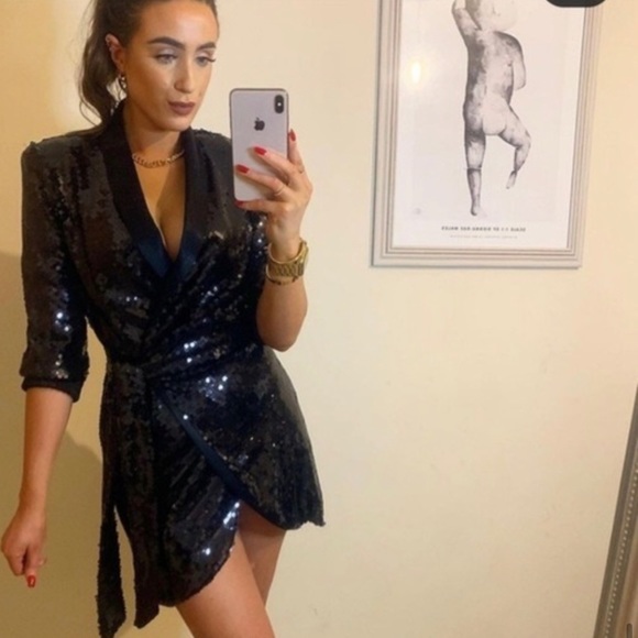 Zara Dresses & Skirts - Zara Black Sequin Blazer Wrap Dress